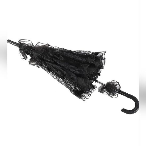 Goth Emo Black Lace Wedding Costume Cosplay Theater Prop Umbrella Parasol - Picture 3 of 3